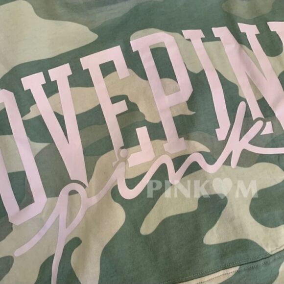 VS PINK Varsity Short Sleeve Crew Tee S/P Green Camo - Picture 4 of 4